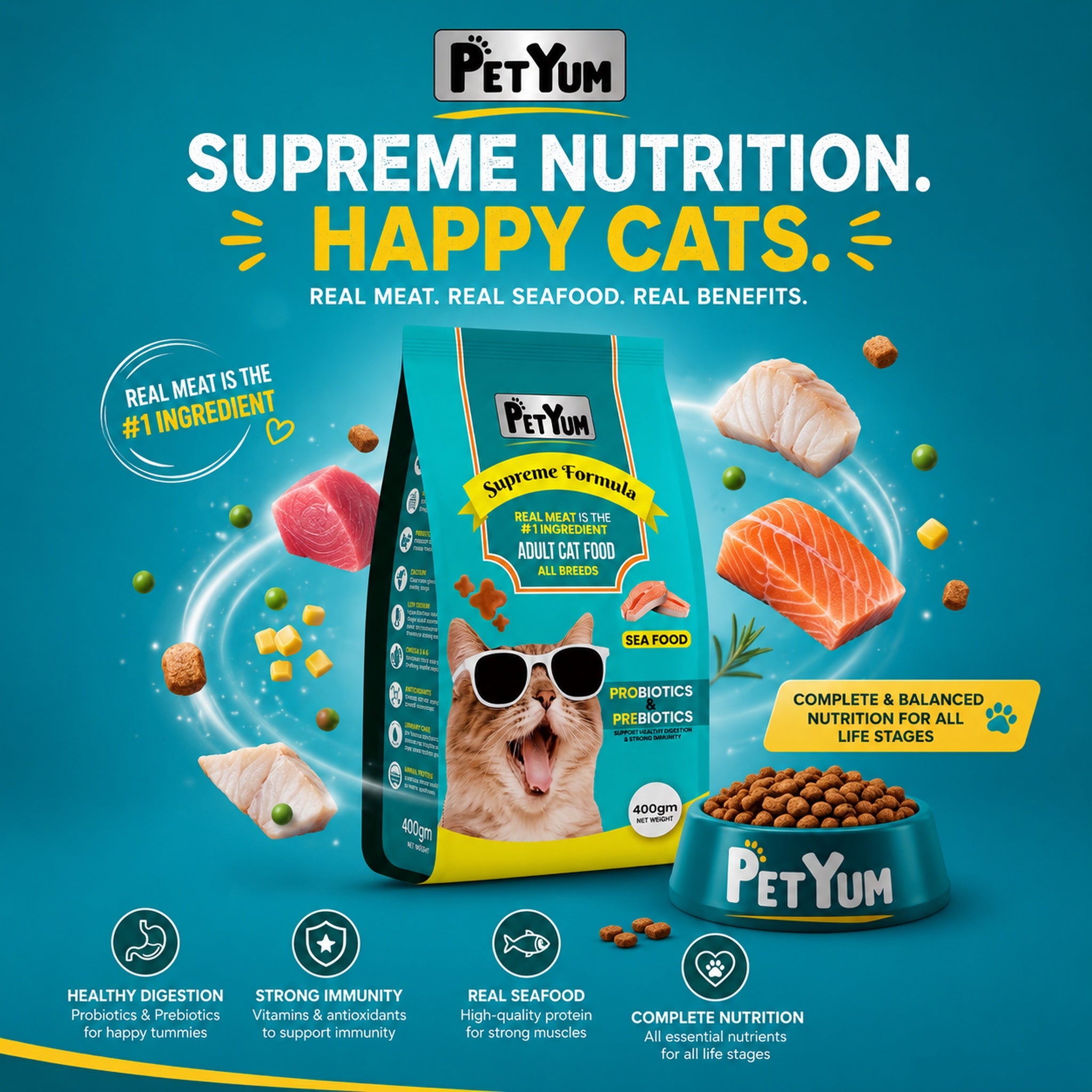 Petyum supreme Adult cat food Seafood Flavour 400G