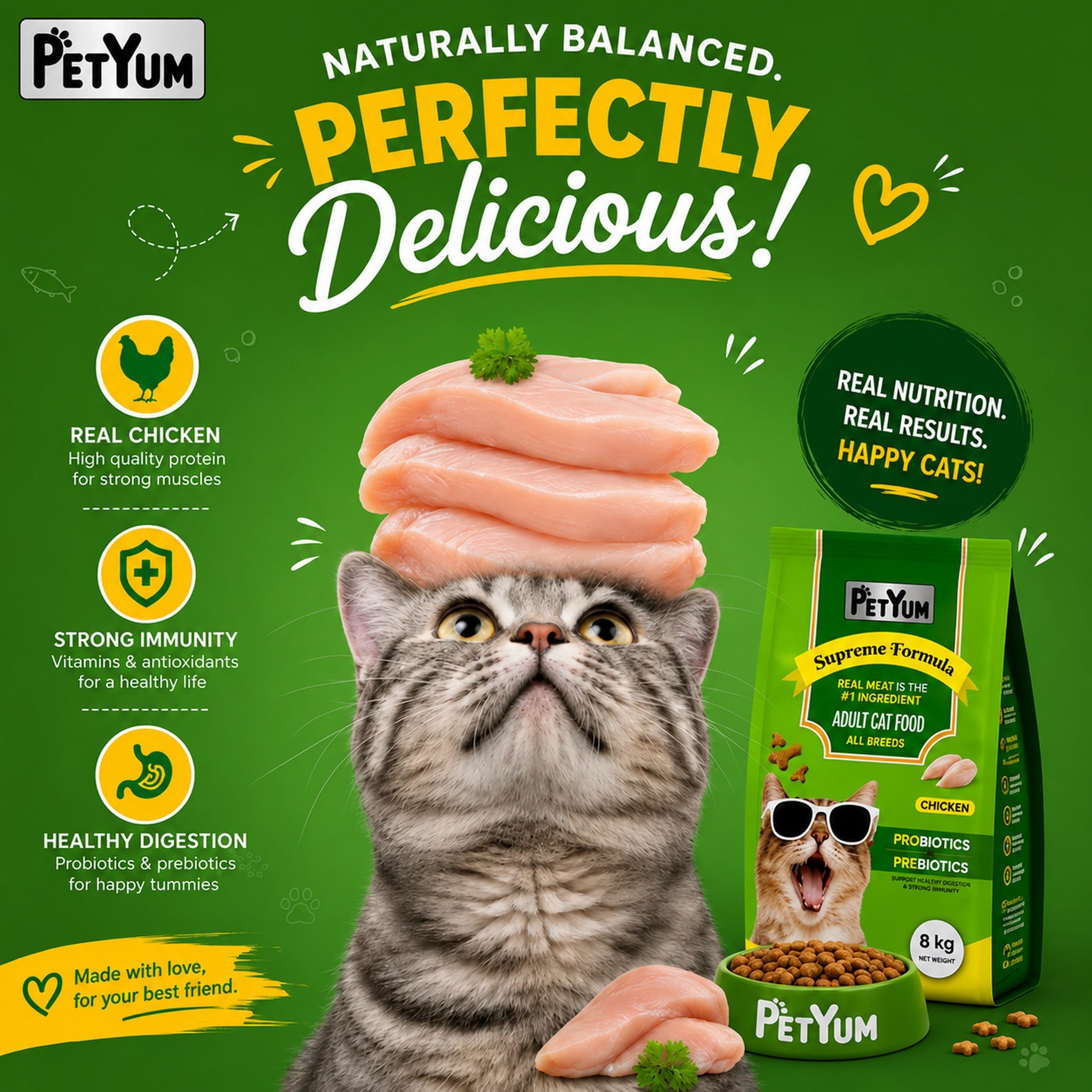 Petyum supreme Adult cat food Chicken Flavour 8KG