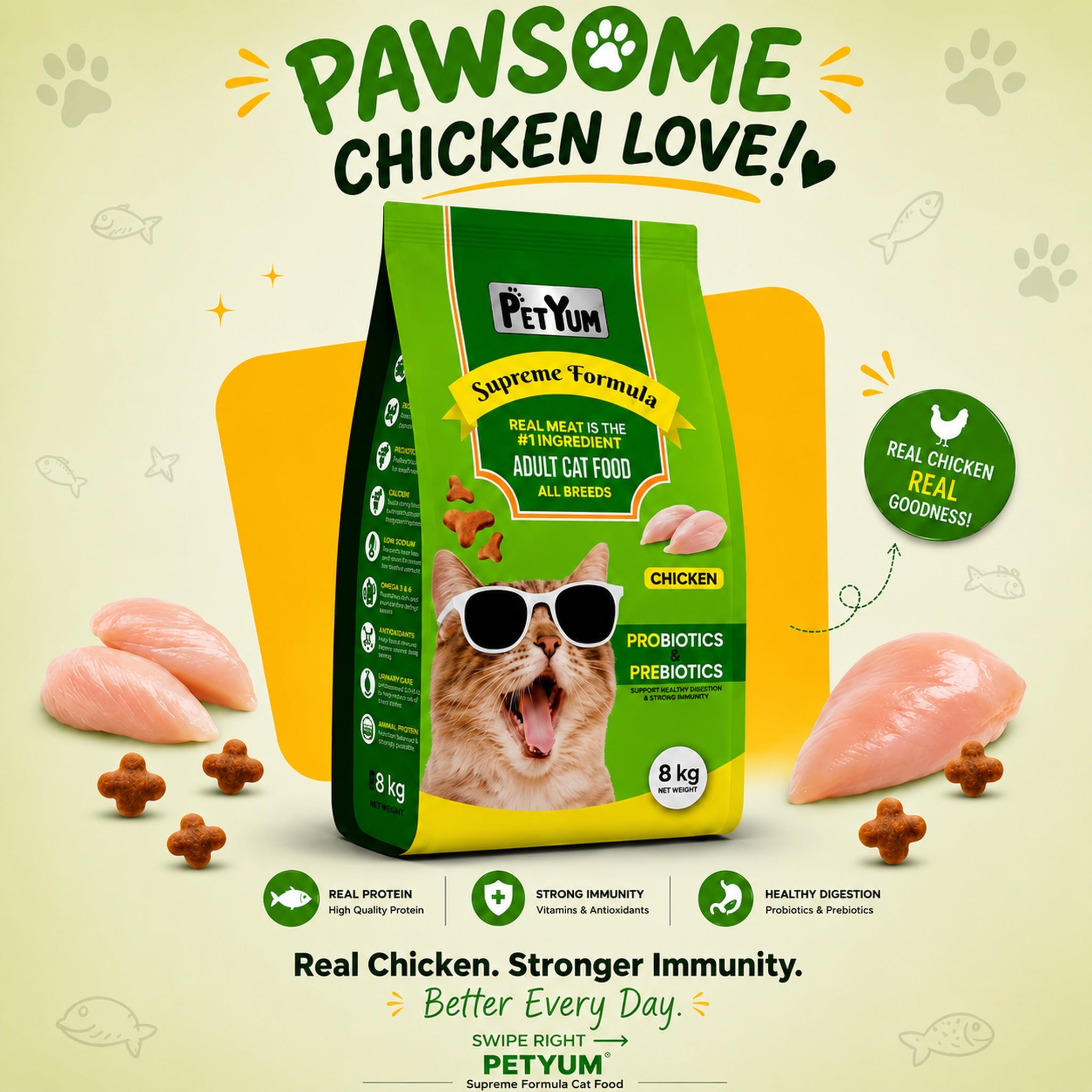 Petyum supreme Adult cat food Chicken Flavour 8KG