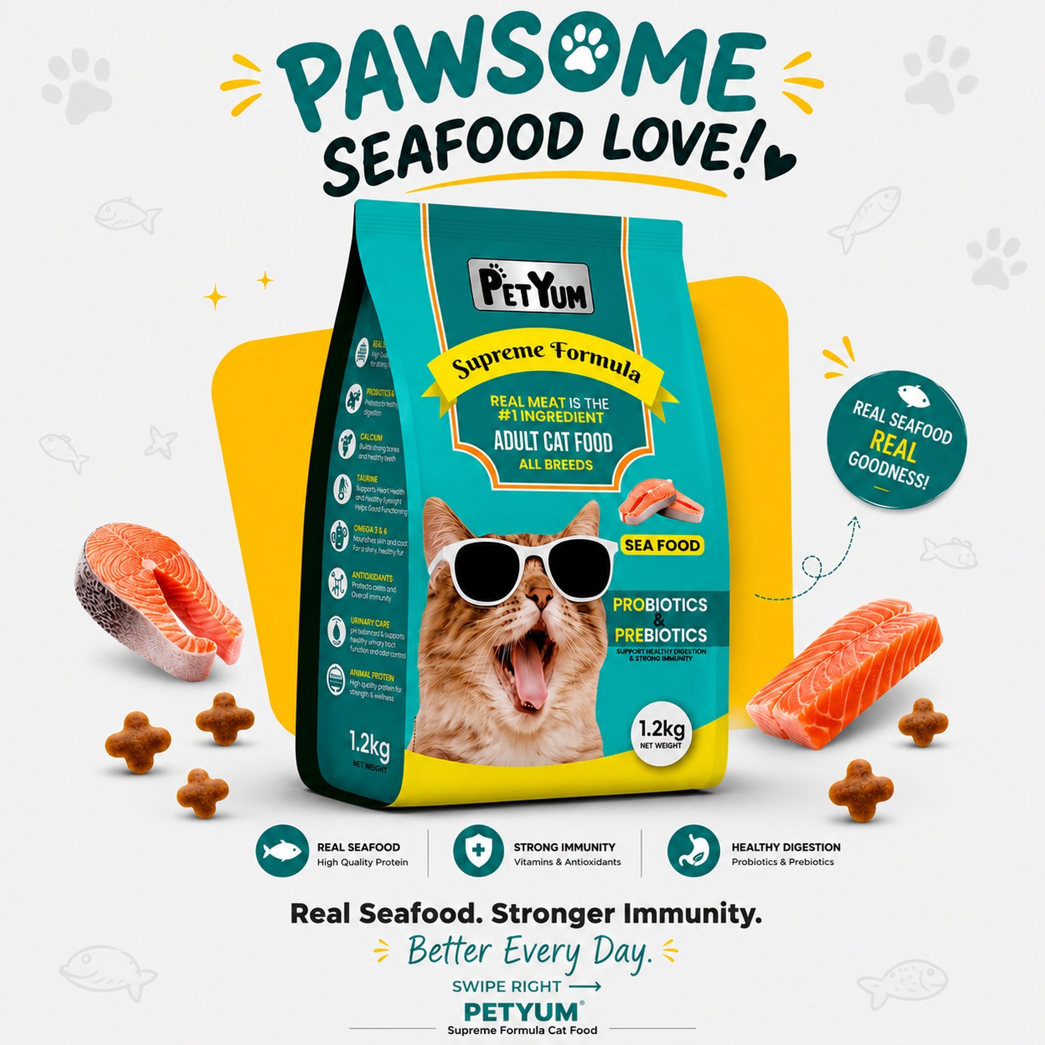 Petyum supreme Adult cat food Seafood Flavour 1.2KG