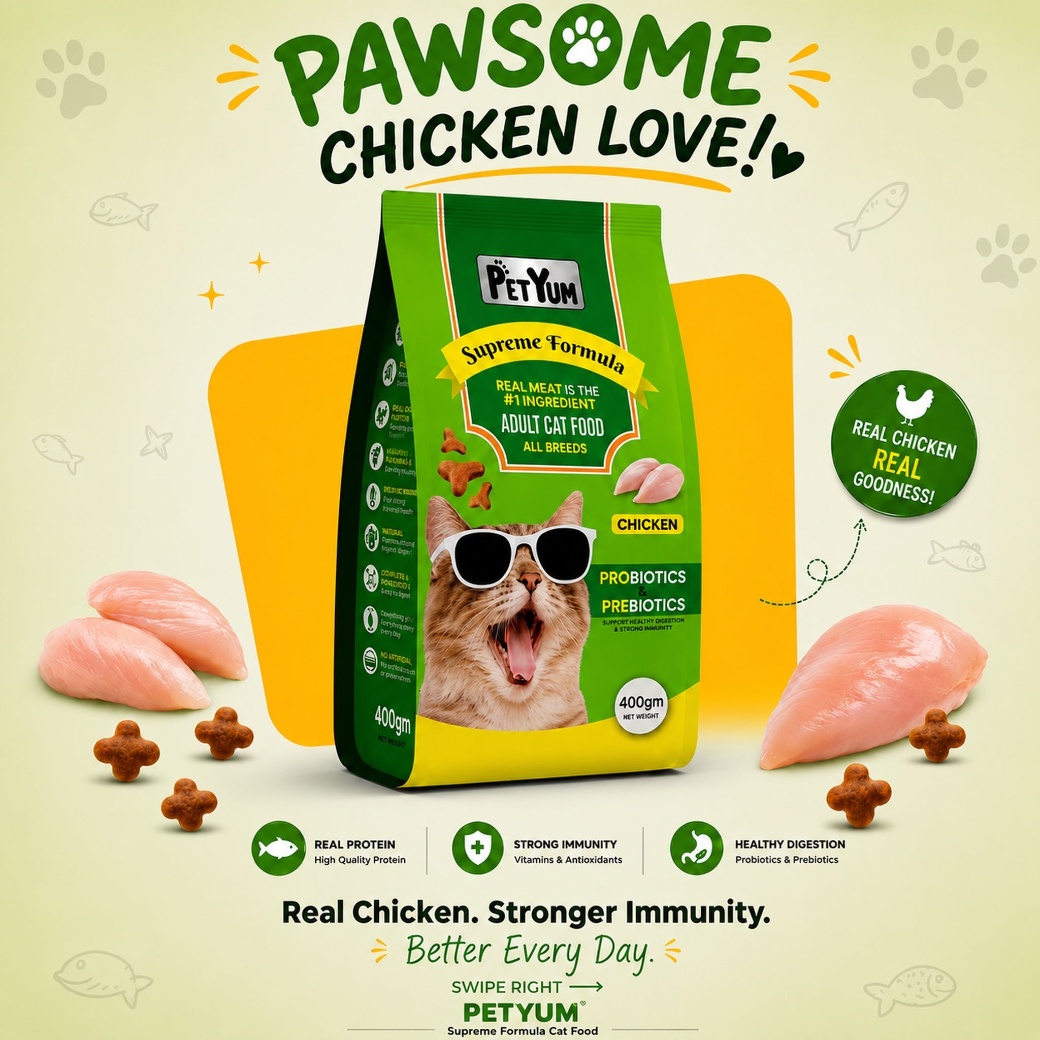 Petyum supreme Adult cat food Chicken Flavour 400G
