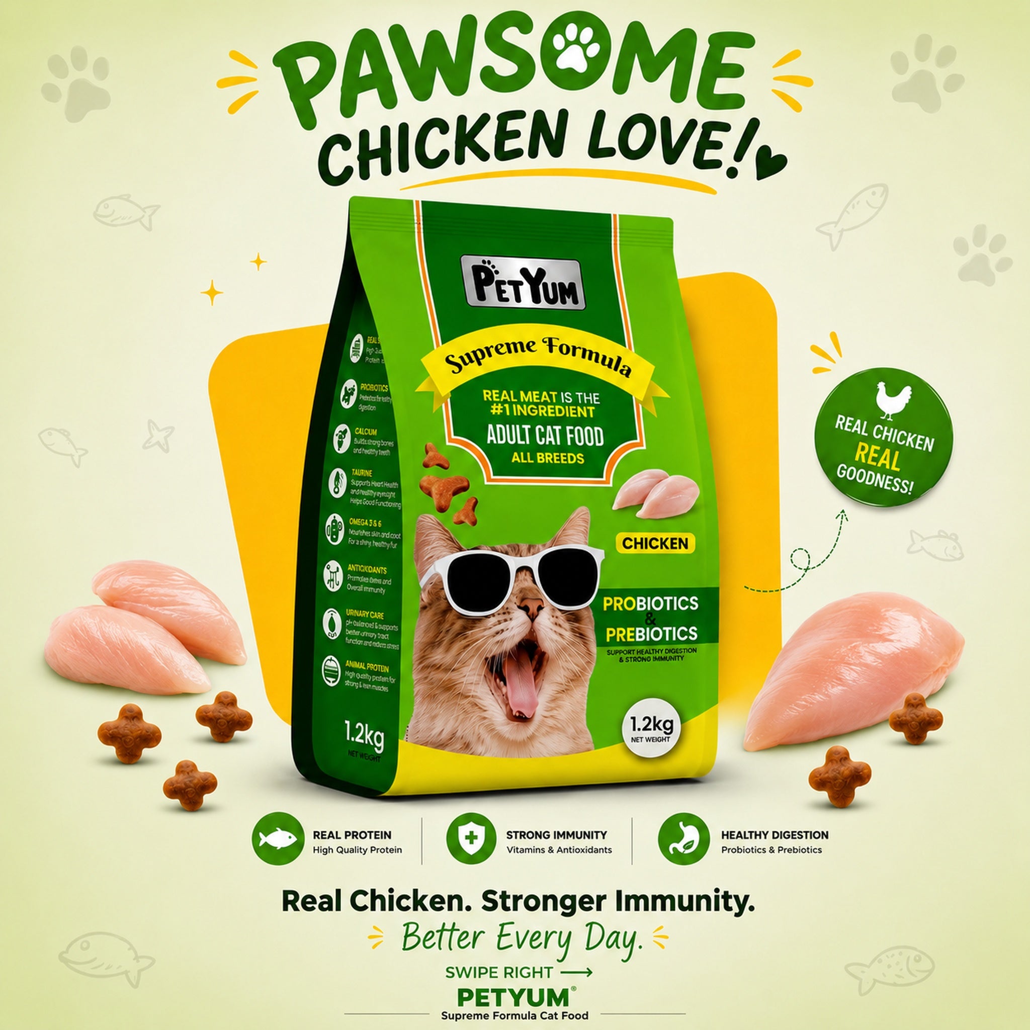 Petyum supreme Adult cat food  Chicken Flavour 1.2KG